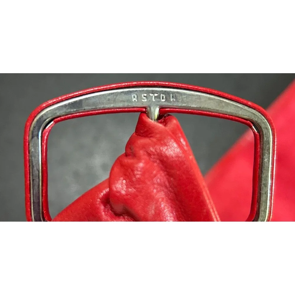VTG St Michael Leather Belt Women 25-26 XS Red Wide Cinch Waist Sash UK Chic 90s